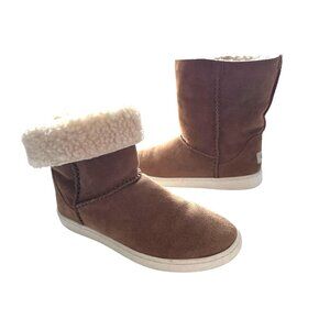 UGG Mika Chestnut Suede Winter Boots Cozy Sheepskin Lining Fold Down Size 9.5
